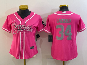 Wholesale Cheap Women\'s Las Vegas Raiders #34 Bo Jackson Pink With Patch Cool Base Stitched Baseball Jersey