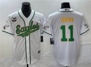 Wholesale Cheap Men's Philadelphia Eagles #11 A. J. Brown White Gold With C Patch Cool Base Baseball Stitched Jersey