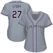 Wholesale Cheap Rockies #27 Trevor Story Grey Road Women's Stitched MLB Jersey