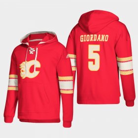 Wholesale Cheap Calgary Flames #5 Mark Giordano Red adidas Lace-Up Pullover Hoodie