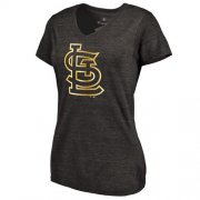 Wholesale Cheap Women's St.Louis Cardinals Fanatics Apparel Gold Collection V-Neck Tri-Blend T-Shirt Black