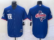 Mens Texas Rangers Royal 2023 World Series Champions Big Logo Cool Base Stitched Baseball Jersey