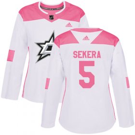Cheap Adidas Stars #5 Andrej Sekera White/Pink Authentic Fashion Women\'s Stitched NHL Jersey