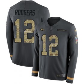 Wholesale Cheap Nike Packers #12 Aaron Rodgers Anthracite Salute to Service Men\'s Stitched NFL Limited Therma Long Sleeve Jersey