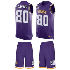 Wholesale Cheap Nike Vikings #80 Cris Carter Purple Team Color Men\'s Stitched NFL Limited Tank Top Suit Jersey