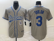 Wholesale Cheap Men's Los Angeles Dodgers #3 Chris Taylor Grey With Patch Cool Base Stitched Baseball Jersey