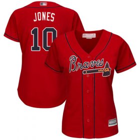 Wholesale Cheap Braves #10 Chipper Jones Red Alternate Women\'s Stitched MLB Jersey