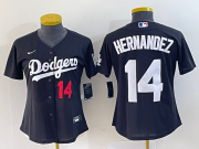 Wholesale Cheap Women's Los Angeles Dodgers #14 Enrique Hernandez Number Black Stitched Cool Base Nike Jersey