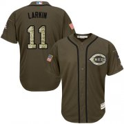 Wholesale Cheap Reds #11 Barry Larkin Green Salute to Service Stitched Youth MLB Jersey
