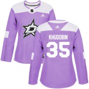 Cheap Adidas Stars #35 Anton Khudobin Purple Authentic Fights Cancer Women's Stitched NHL Jersey