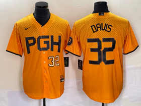 Wholesale Cheap Men\'s Pittsburgh Pirates #32 Henry Davis Number Yellow 2023 City Connect Stitched Jersey