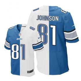 Wholesale Cheap Nike Lions #81 Calvin Johnson Blue/White Men\'s Stitched NFL Elite Split Jersey