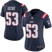 Wholesale Cheap Nike Patriots #53 Josh Uche Navy Blue Women's Stitched NFL Limited Rush Jersey
