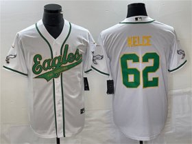 Wholesale Cheap Men\'s Philadelphia Eagles #62 Jason Kelce White Gold Cool Base Baseball Stitched Jersey