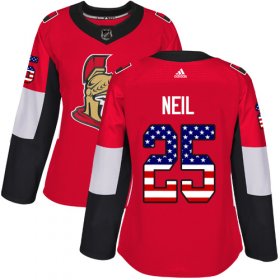 Wholesale Cheap Adidas Senators #25 Chris Neil Red Home Authentic USA Flag Women\'s Stitched NHL Jersey
