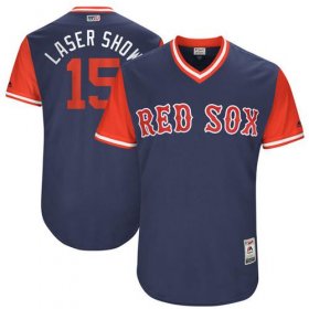 Wholesale Cheap Red Sox #15 Dustin Pedroia Navy \"Laser Show\" Players Weekend Authentic Stitched MLB Jersey
