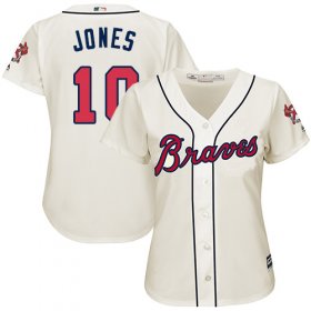 Wholesale Cheap Braves #10 Chipper Jones Cream Alternate Women\'s Stitched MLB Jersey