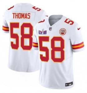 Cheap Men\'s Kansas City Chiefs #58 Derrick Thomas White 2024 F.U.S.E. Super Bowl LVIII Patch Vapor Untouchable Limited Football Stitched Jersey