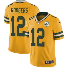 Wholesale Cheap Nike Packers #12 Aaron Rodgers Yellow Men\'s 100th Season Stitched NFL Limited Rush Jersey