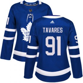 Wholesale Cheap Adidas Maple Leafs #91 John Tavares Blue Home Authentic Women\'s Stitched NHL Jersey