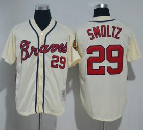 Wholesale Cheap Mitchell And Ness Braves #29 John Smoltz Cream Throwback Stitched MLB Jersey
