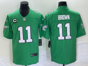Wholesale Cheap Men's Philadelphia Eagles #11 AJ Brown Green C Patch 2023 Vapor Limited Throwback Jersey