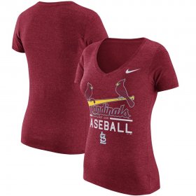 Wholesale Cheap St. Louis Cardinals Nike Women\'s Practice 1.7 Tri-Blend V-Neck T-Shirt Heathered Red