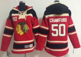 Wholesale Cheap Blackhawks #50 Corey Crawford Red Sawyer Hooded Sweatshirt Stitched Youth NHL Jersey