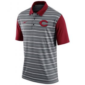 Wholesale Cheap Men\'s Cincinnati Reds Nike Gray Dri-FIT Stripe Polo