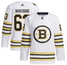 Cheap Men\'s Boston Bruins #63 Brad Marchand White 100th Anniversary Primegreen Stitched Jersey