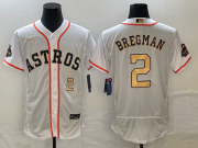 Wholesale Cheap Men's Houston Astros #2 Alex Bregman Number 2023 White Gold World Serise Champions Patch Flex Base Stitched Jersey2