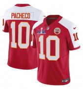 Cheap Men's Kansas City Chiefs #10 Isiah Pacheco Red White 2024 F.U.S.E. Super Bowl LVIII Patch Vapor Untouchable Limited Football Stitched Jersey