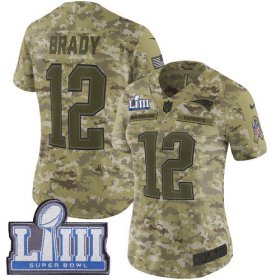 Wholesale Cheap Nike Patriots #12 Tom Brady Camo Super Bowl LIII Bound Women\'s Stitched NFL Limited 2018 Salute to Service Jersey