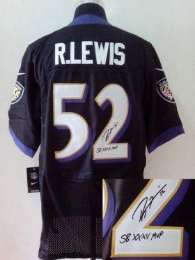 Wholesale Cheap Nike Ravens #52 Ray Lewis Black Alternate Men\'s Stitched NFL Elite Autographed Jersey