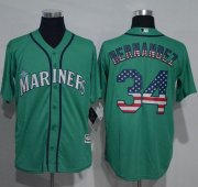Wholesale Cheap Mariners #34 Felix Hernandez Green USA Flag Fashion Stitched MLB Jersey