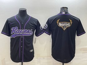 Wholesale Cheap Men\'s Baltimore Ravens Black Team Big Logo With Patch Cool Base Stitched Baseball Jersey