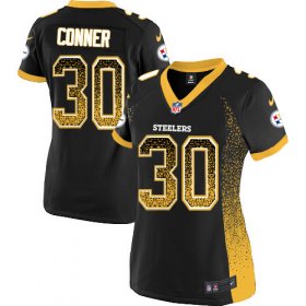 Wholesale Cheap Nike Steelers #30 James Conner Black Team Color Women\'s Stitched NFL Elite Drift Fashion Jersey