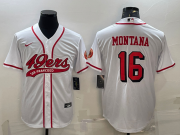 Wholesale Cheap Men's San Francisco 49ers #16 Joe Montana New White With Patch Cool Base Stitched Baseball Jersey