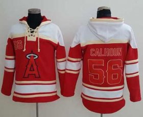 Wholesale Cheap Angels of Anaheim #56 Kole Calhoun Red Sawyer Hooded Sweatshirt MLB Hoodie