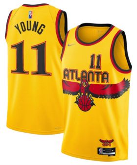 Cheap Men\'s Atlanta Hawks #11 Trae Young Yellow Stitched Game Jersey