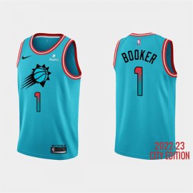 Wholesale Cheap Men\'s Phoenix Suns #1 Devin Booker 2022-23 Blue City Edition Stitched Basketball Jersey