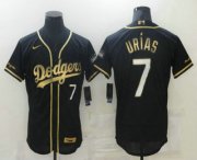 Wholesale Cheap Men's Los Angeles Dodgers #7 Julio Urias Black 2020 Champions Golden Edition Stitched Flex Base Nike Jersey