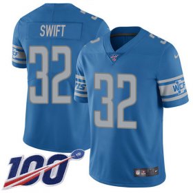 Wholesale Cheap Nike Lions #32 D\'Andre Swift Blue Team Color Men\'s Stitched NFL 100th Season Vapor Untouchable Limited Jersey