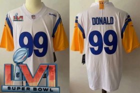 Wholesale Cheap Men\'s Los Angeles Rams #99 Aaron Donald Limited White Alternate 2022 Super Bowl LVI Bound Vapor Jersey