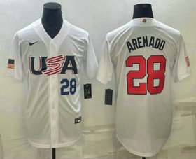 Cheap Men\'s USA Baseball #28 Nolan Arenado Number 2023 White World Baseball Classic Replica Stitched Jerseys
