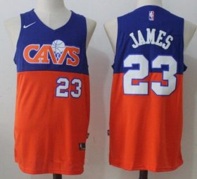Wholesale Cheap Men\'s Cleveland Cavaliers #23 LeBron James Royal Blue with Orange Fadeaway 2017-2018 Nike Swingman Stitched NBA Jersey