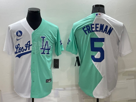 Wholesale Men\'s Los Angeles Dodgers #5 Freddie Freeman White Green Two Tone 2022 Celebrity Softball Game Cool Base Jersey