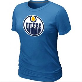 Wholesale Cheap Women\'s NHL Edmonton Oilers Big & Tall Logo T-Shirt Light Blue