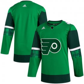 Wholesale Cheap Philadelphia Flyers Blank Men\'s Adidas 2020 St. Patrick\'s Day Stitched NHL Jersey Green
