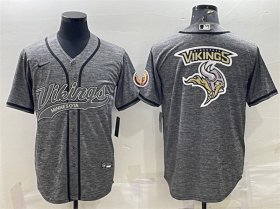 Wholesale Cheap Men\'s Minnesota Vikings Gray Team Big Logo With Patch Cool Base Stitched Baseball Jersey